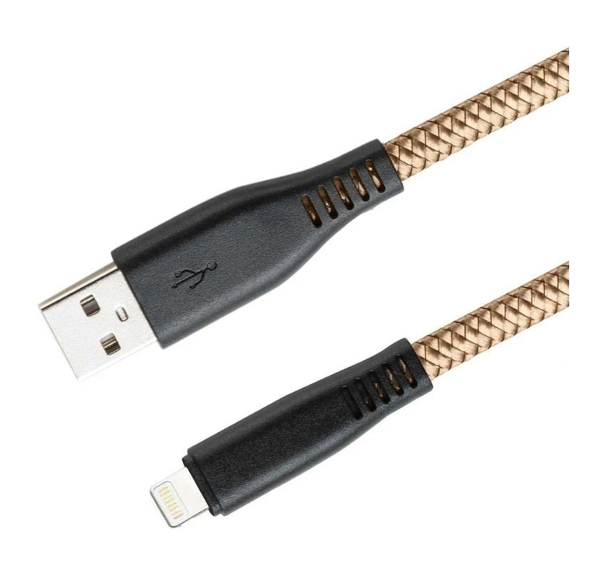 

Кабель GAL USB - Lightning, плоский, в оплетке, 2A, 1 м, золотистый