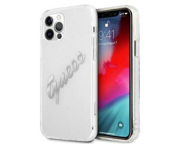 фото Чехол cg mobile guess script logo iphone 12 pro max прозрачный/серебристый