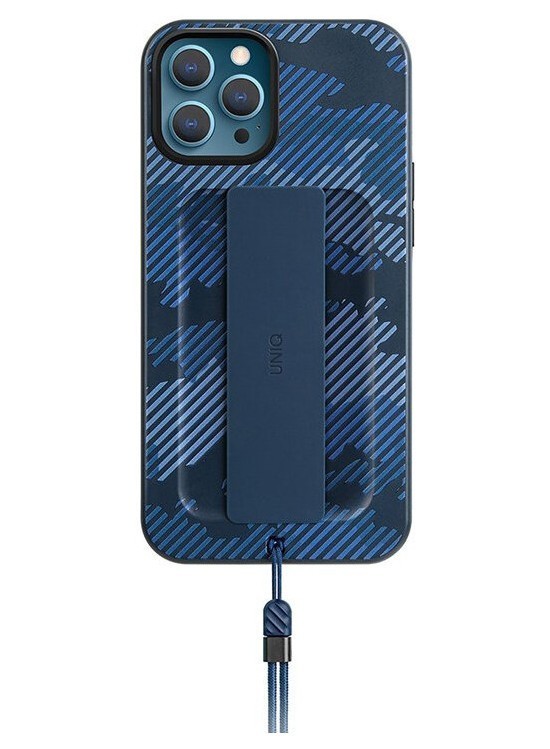 фото Чехол uniq heldro + band de anti-microbial iphone 12 pro max синий камуфляж