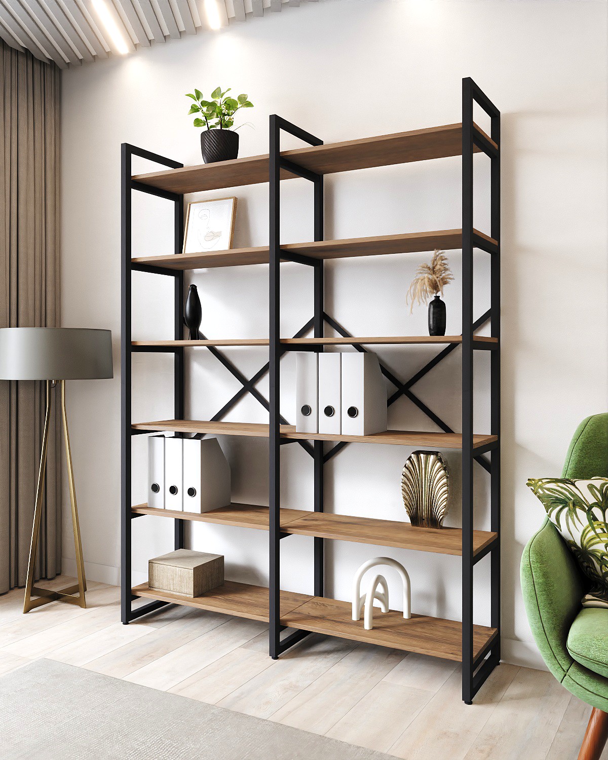

Стеллаж A1 HOME Bruno Double 6 полок 180х134х34 Дуб Веллингтон, Коричневый, BRUNO_X2-6
