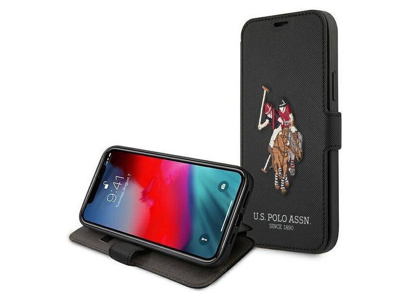 фото Чехол cg mobile u.s. polo assn. embroidery double horse booktype iphone 12 mini черный