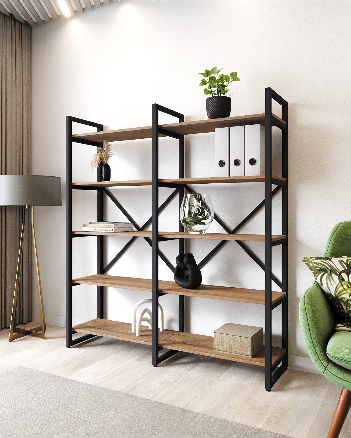 

Стеллаж A1 HOME Bruno Double 5 полок 150х134х34 Дуб Веллингтон, Коричневый, BRUNO_X2-5