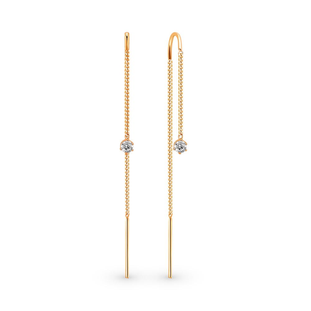 

Серьги продевки из серебра 585Gold 702008984, фианит, 702008984