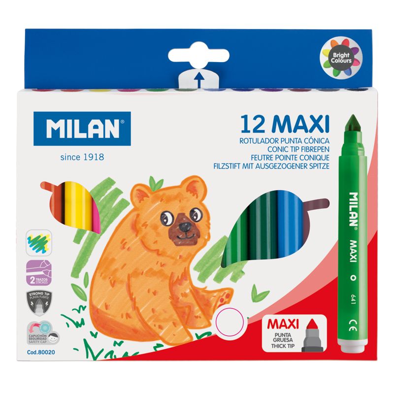 Набор фломастеров Milan Maxi на водной основе 12 цветов в картонной упаковке