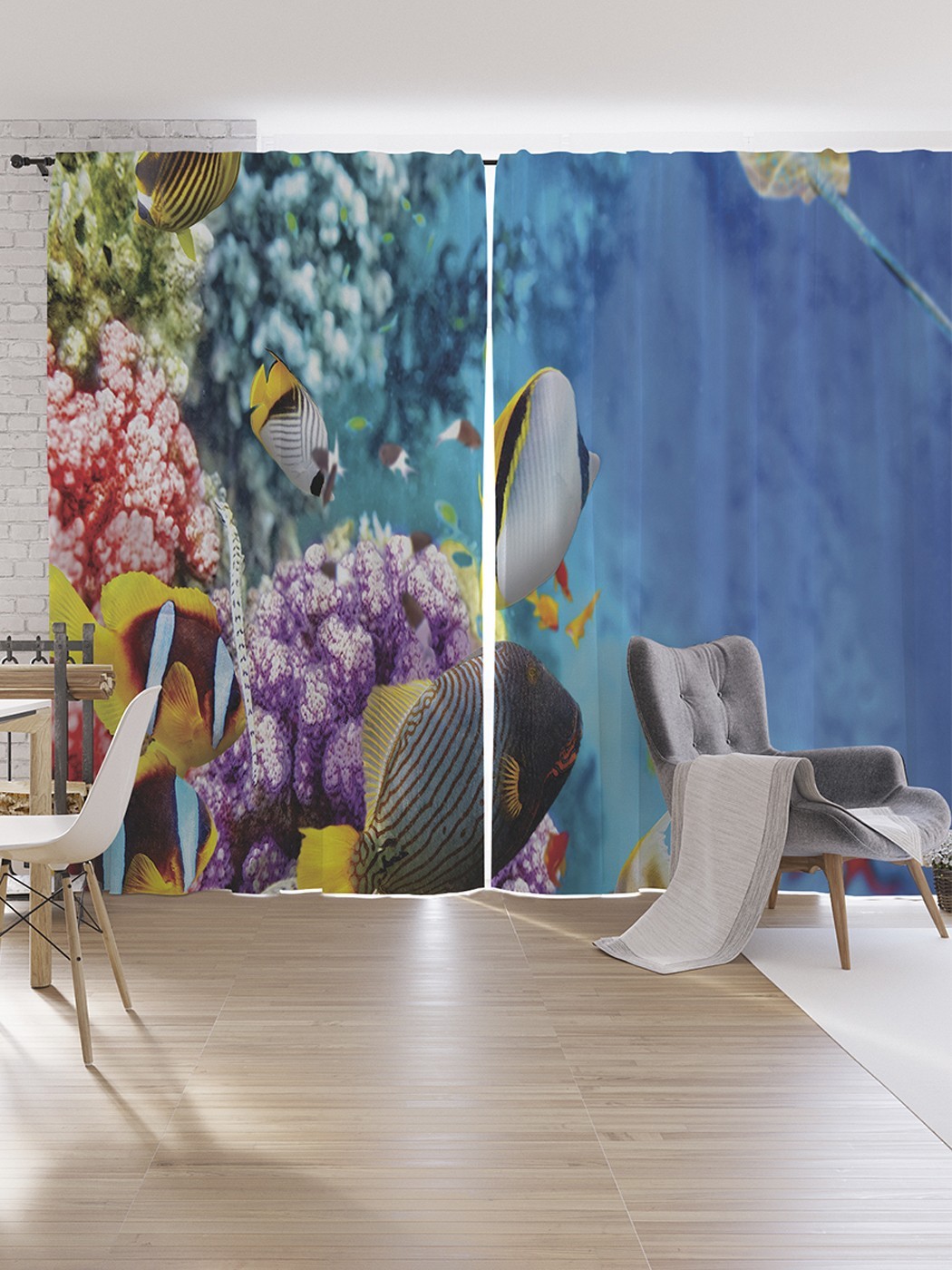 

Шторы под лён JoyArty "Рыбная мода", серия Oxford DeLux, 340х265 см, Рыбная мода