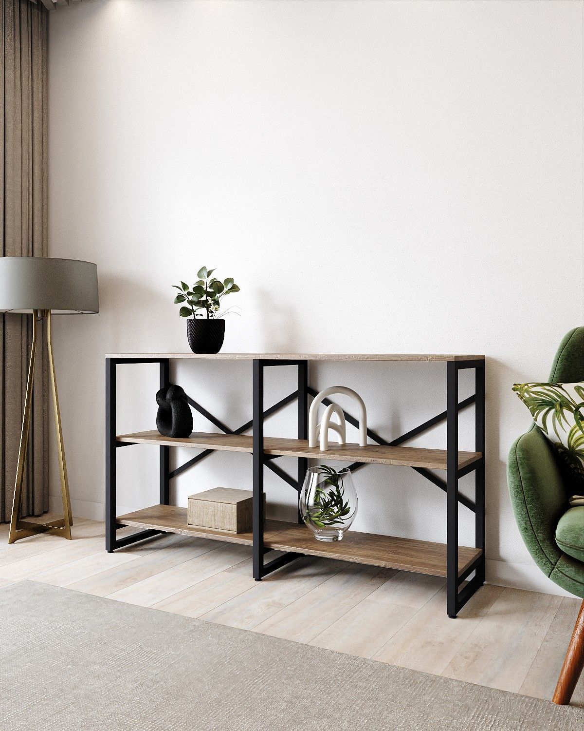 

Стеллаж A1 HOME Bruno Double 3 полки 75х134х34 Дуб Канзас, Коричневый, BRUNO_X2-3