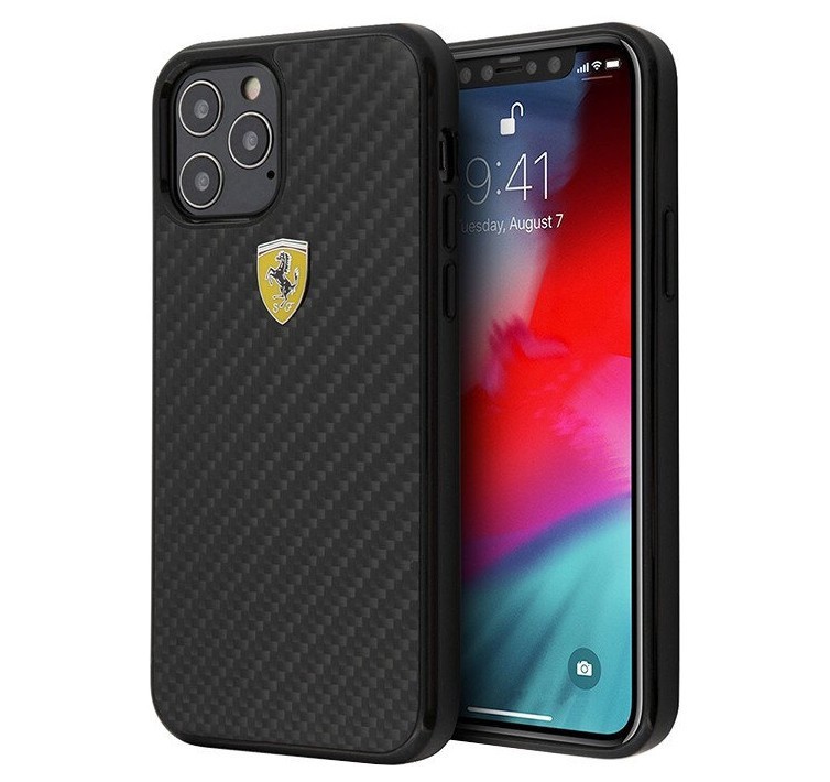 фото Чехол cg mobile ferrari on-track real carbon with metal logo iphone 12/12 pro черный