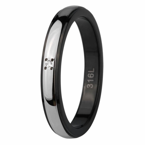 Кольцо из стали р. 21.5 Everiot AAB-GRSS328BK, фианит