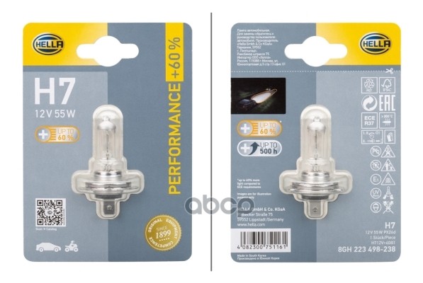 

Лампа 12v h7 55w +60% hella 1 шт. блистер 8gh223498-231