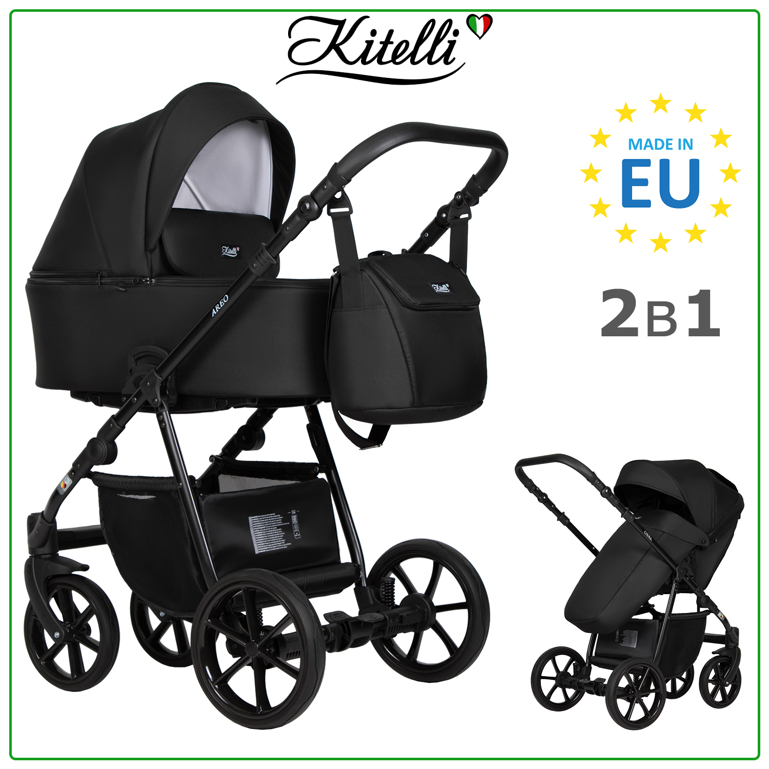 

Коляска 2 в 1 kitelli areo 10, черный, рама черная, Areo