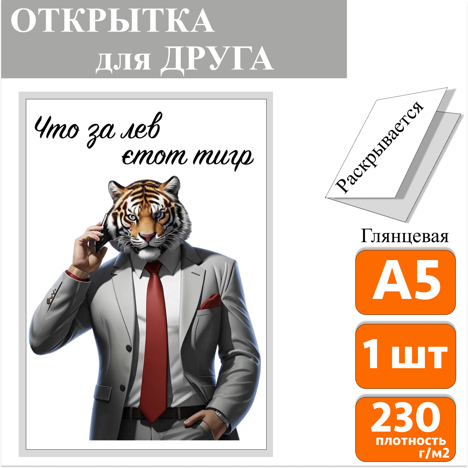 

Открытка Toderson Смешная другу Что за лев этот тигр, А5, Белый, Другу