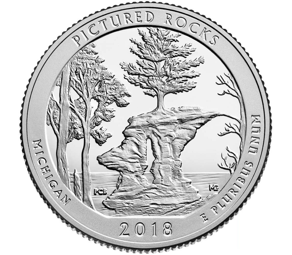

Монета 25 центов озёрные побережья живописных камней, США, 2018 UNC