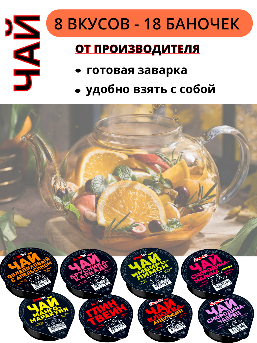 Чай SimpaTea порционный ассорти 8 вкусов, 18 шт x 45 г