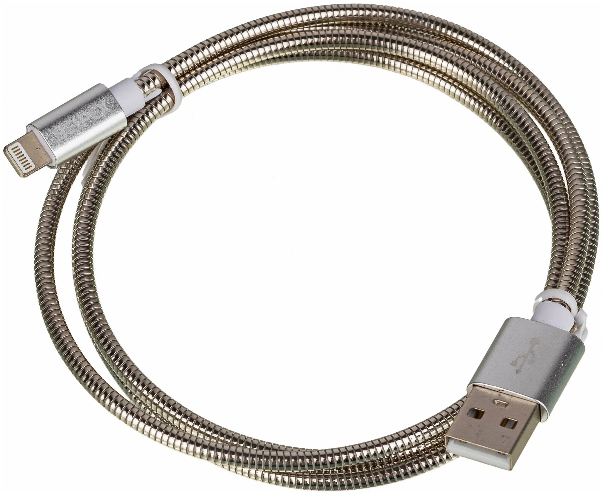 Кабель Behpex Lightning (m) - USB (m) в оплетке, 2.4A, 1 м, серебристый