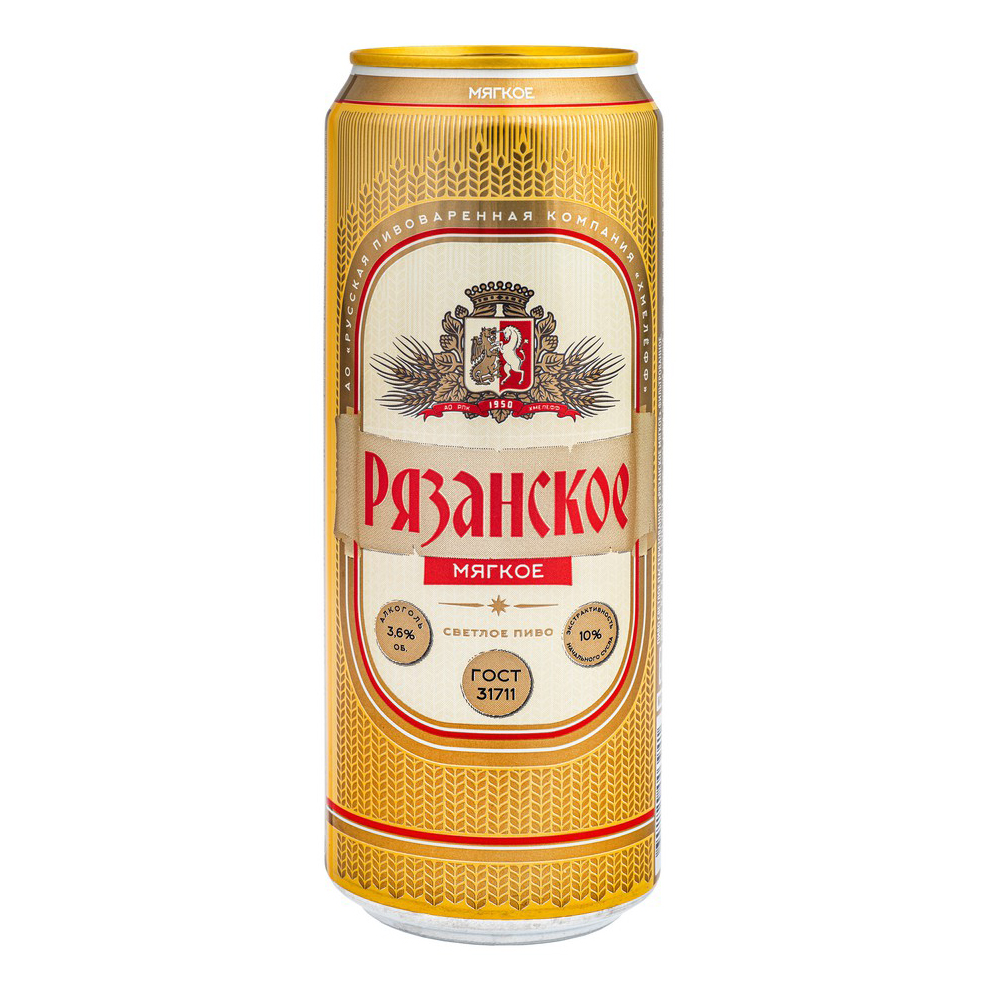 

Пиво Рязанское мягкое светлое фильтрованное пастеризованное 3,6% 0,45 л