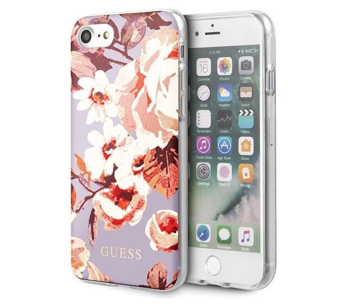 фото Чехол cg mobile guess flower tpu/pc shiny n.2 iphone se 2020/8/7 сиреневый