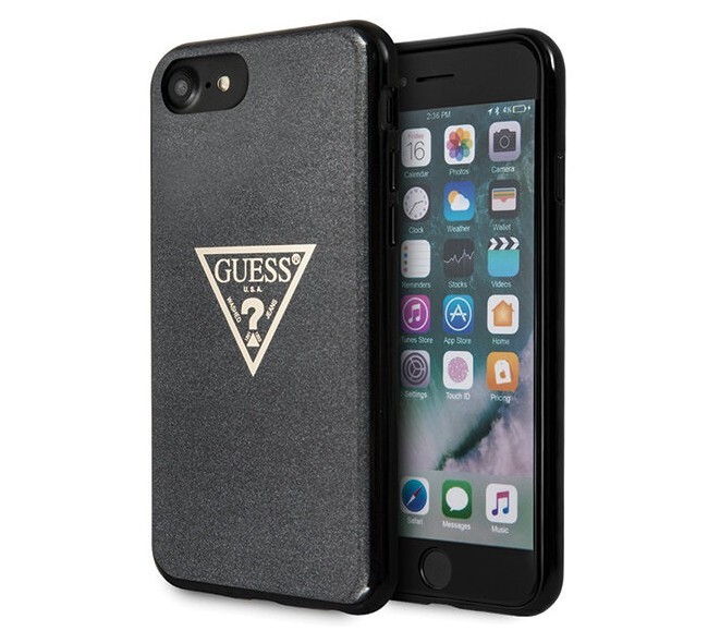 фото Чехол cg mobile guess triangle logo collection solid glitter iphone 7/8/se 2020 черный