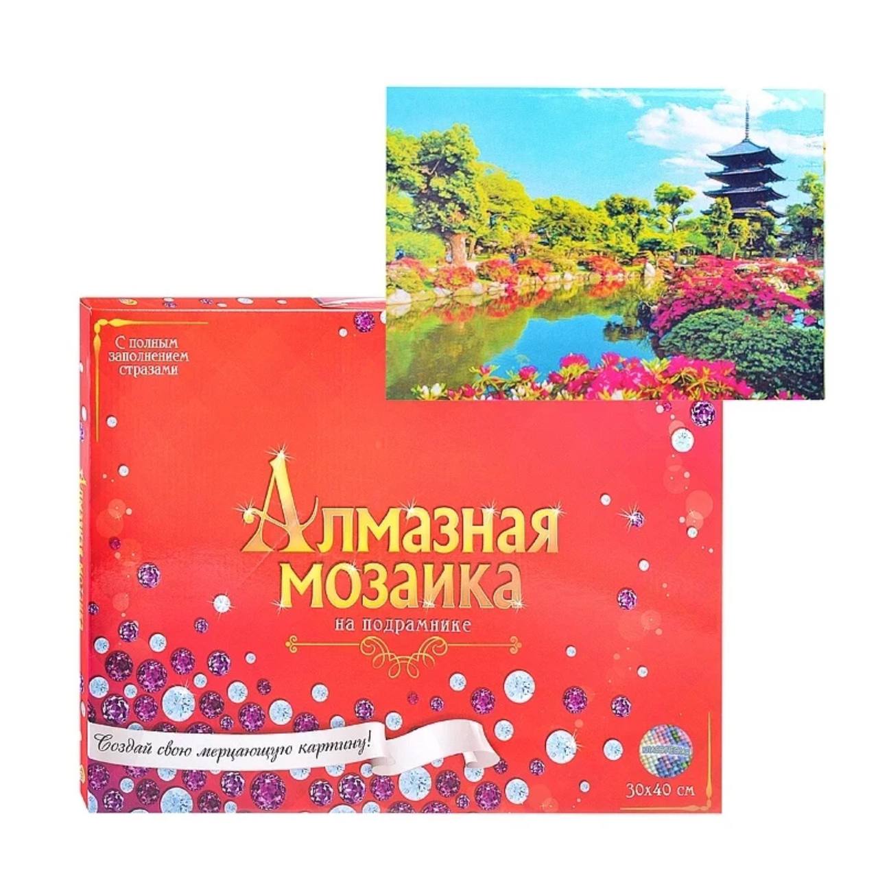 

Алмазная живопись Рыжий кот Пагода у озера с подрамником, 30х40 см (27 цветов)