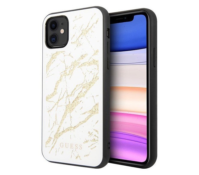 фото Чехол cg mobile guess double layer marble tempered glass iphone 11 белый