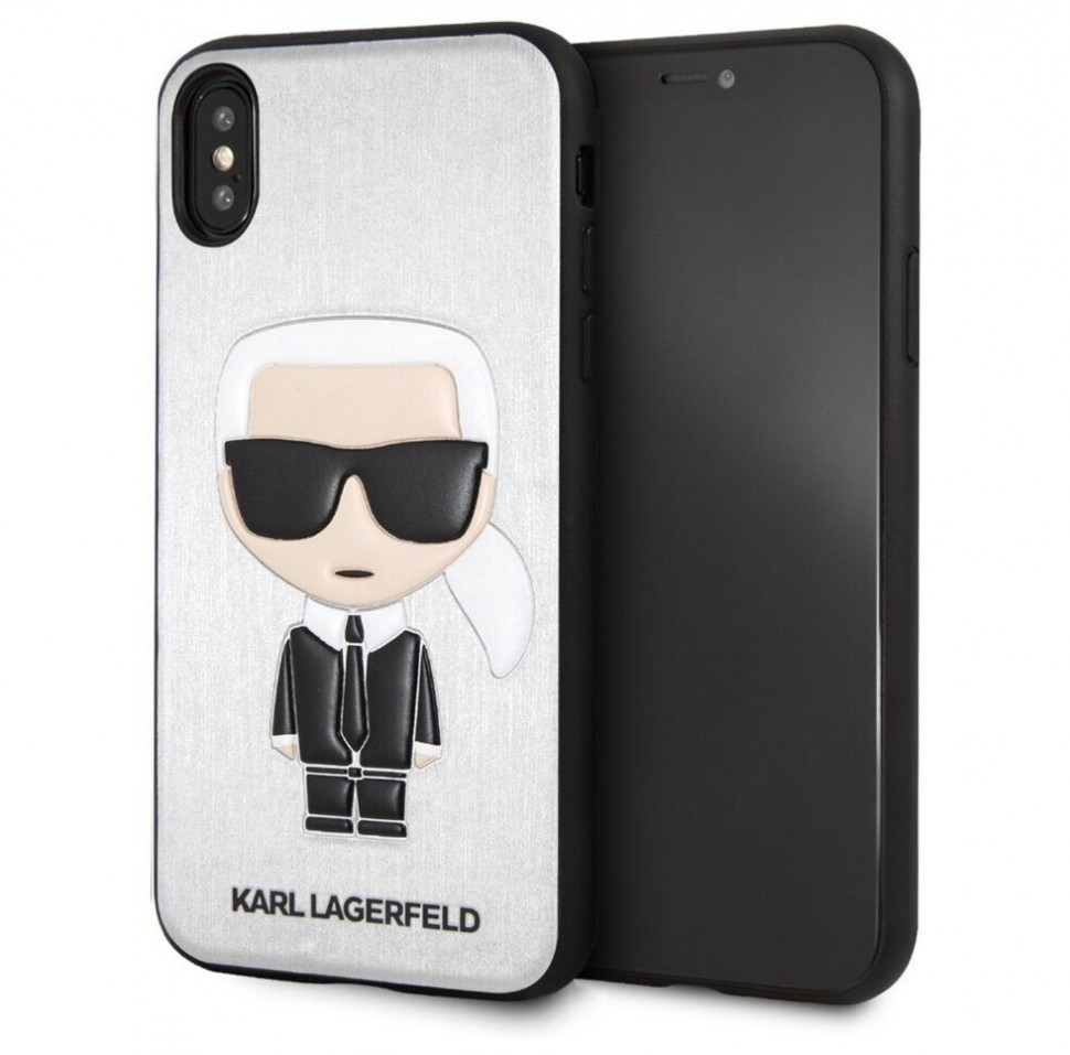 фото Чехол cg mobile karl lagerfeld leather iconic karl iphone xs max серебристый