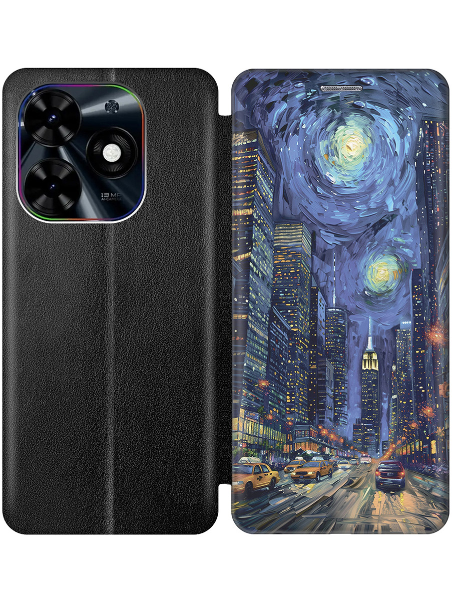 

Чехол-книжка на Tecno Spark Go 2024/Spark 20/20C/Pop 8 с принтом черный 782947, Черный;синий, 777768810