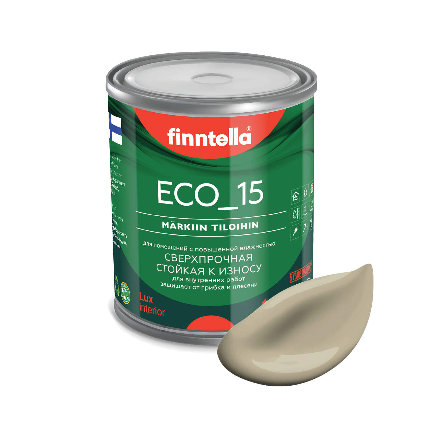 

Специализированная краска для кухонь и ванных комнат FINNTELLA ECO_15 с полиуретаном, моющ, Зеленый, интерьерная ECO_15 гладкая для ванных комнат и кухни