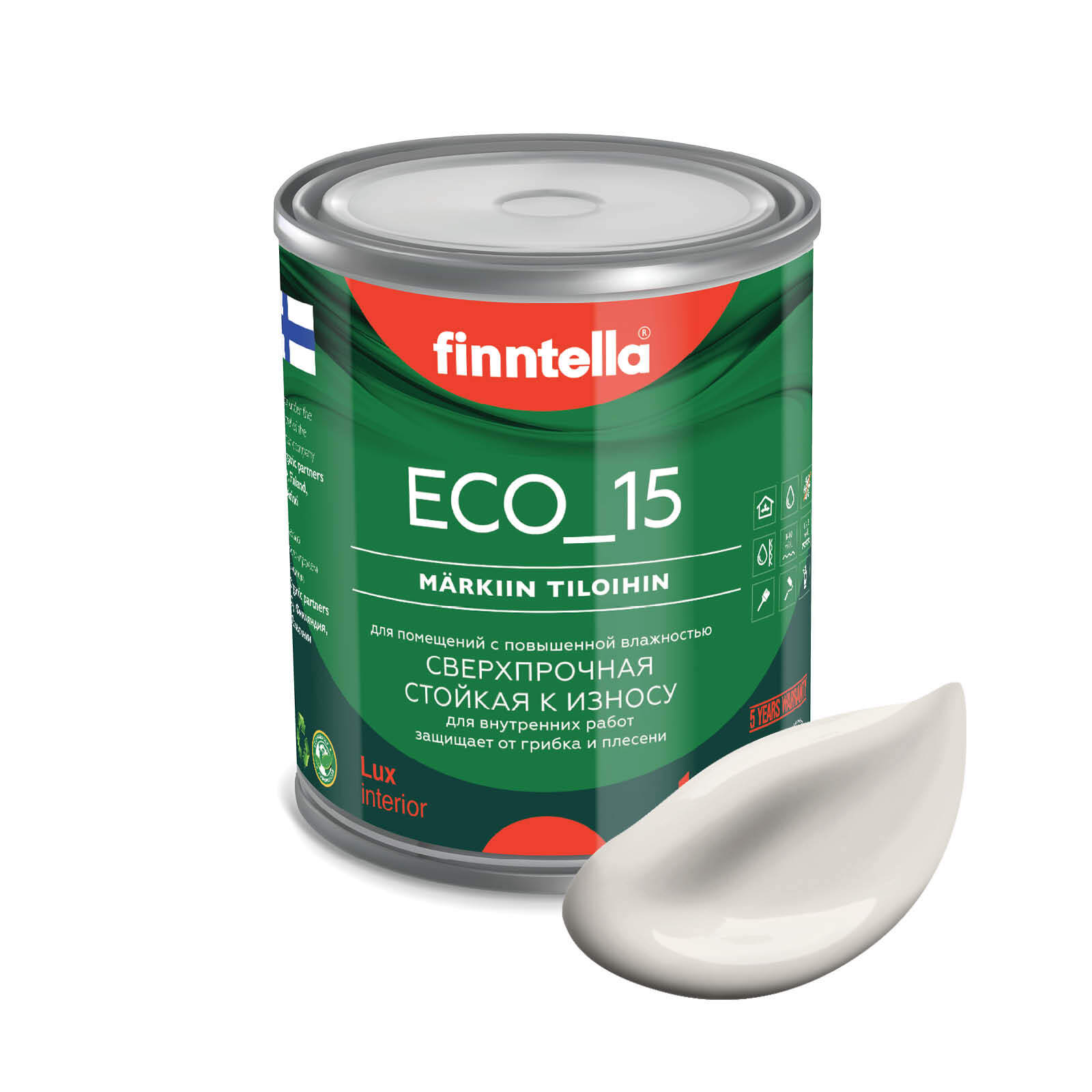 

Специализированная краска для кухонь и ванных комнат FINNTELLA ECO_15 с полиуретаном, моющ, Бежевый, интерьерная ECO_15 гладкая для ванных комнат и кухни