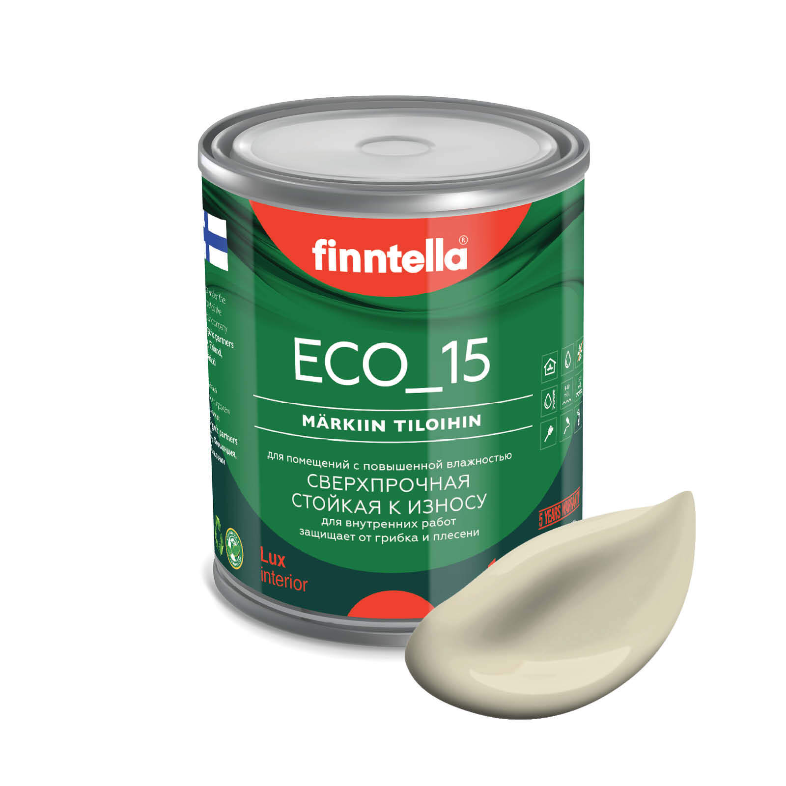

Специализированная краска для кухонь и ванных комнат FINNTELLA ECO_15 с полиуретаном, моющ, Желтый, интерьерная ECO_15 гладкая для ванных комнат и кухни