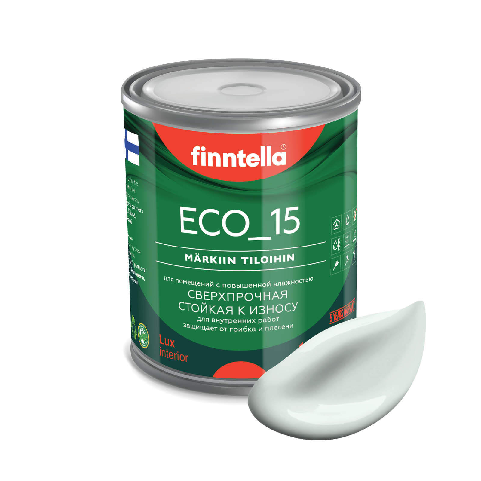 

Специализированная краска для кухонь и ванных комнат FINNTELLA ECO_15 с полиуретаном, моющ, Зеленый, интерьерная ECO_15 гладкая для ванных комнат и кухни