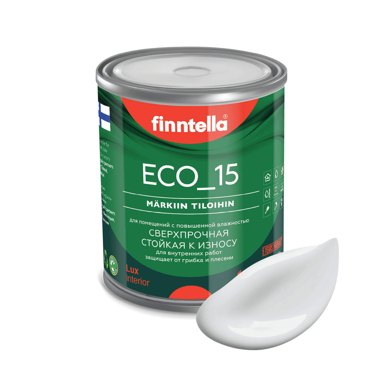 

Специализированная краска для кухонь и ванных комнат FINNTELLA ECO_15 с полиуретаном, моющ, Серый, интерьерная ECO_15 гладкая для ванных комнат и кухни