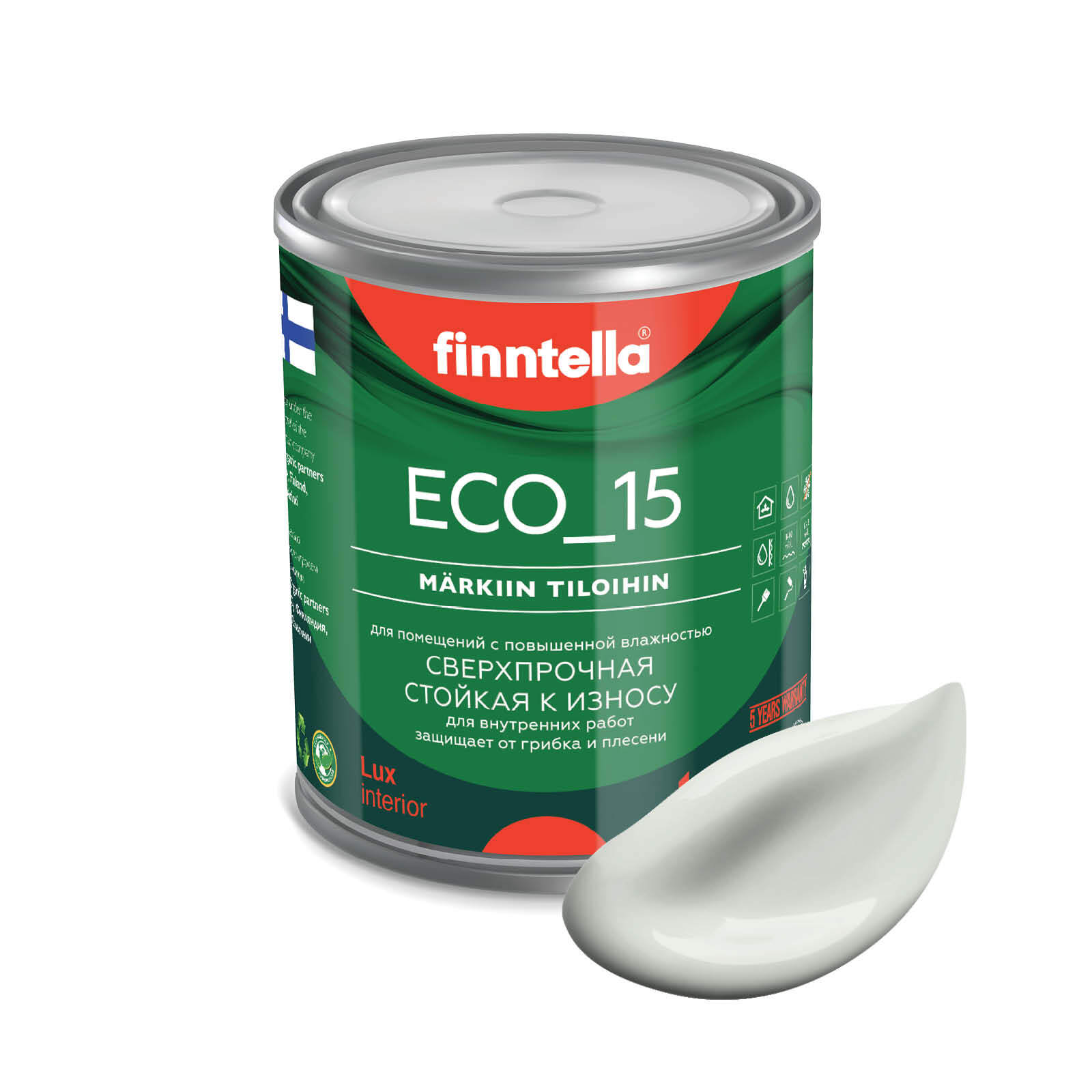 

Специализированная краска для кухонь и ванных комнат FINNTELLA ECO_15 с полиуретаном, моющ, Серый, интерьерная ECO_15 гладкая для ванных комнат и кухни