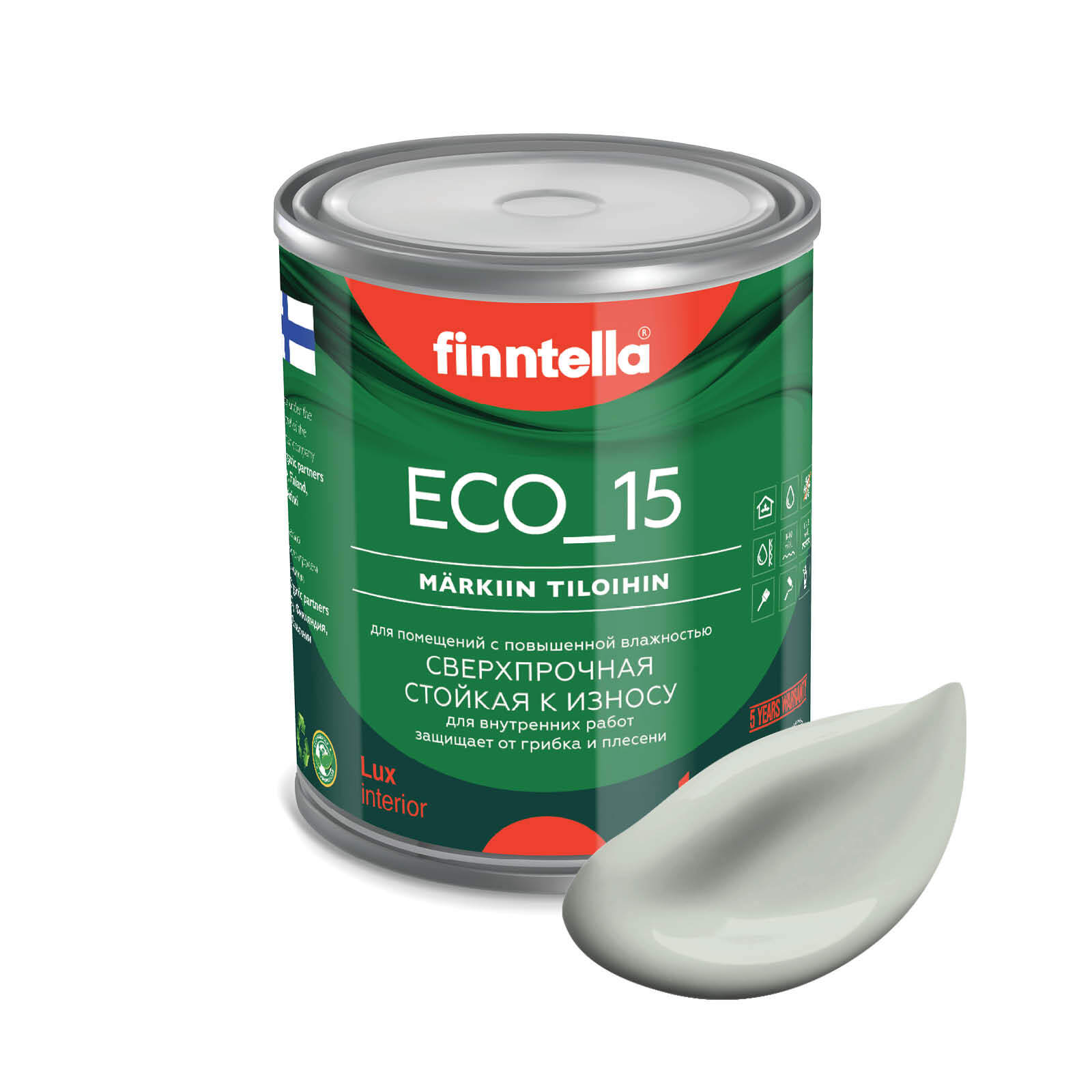 

Специализированная краска для кухонь и ванных комнат FINNTELLA ECO_15 с полиуретаном, моющ, Зеленый, интерьерная ECO_15 гладкая для ванных комнат и кухни