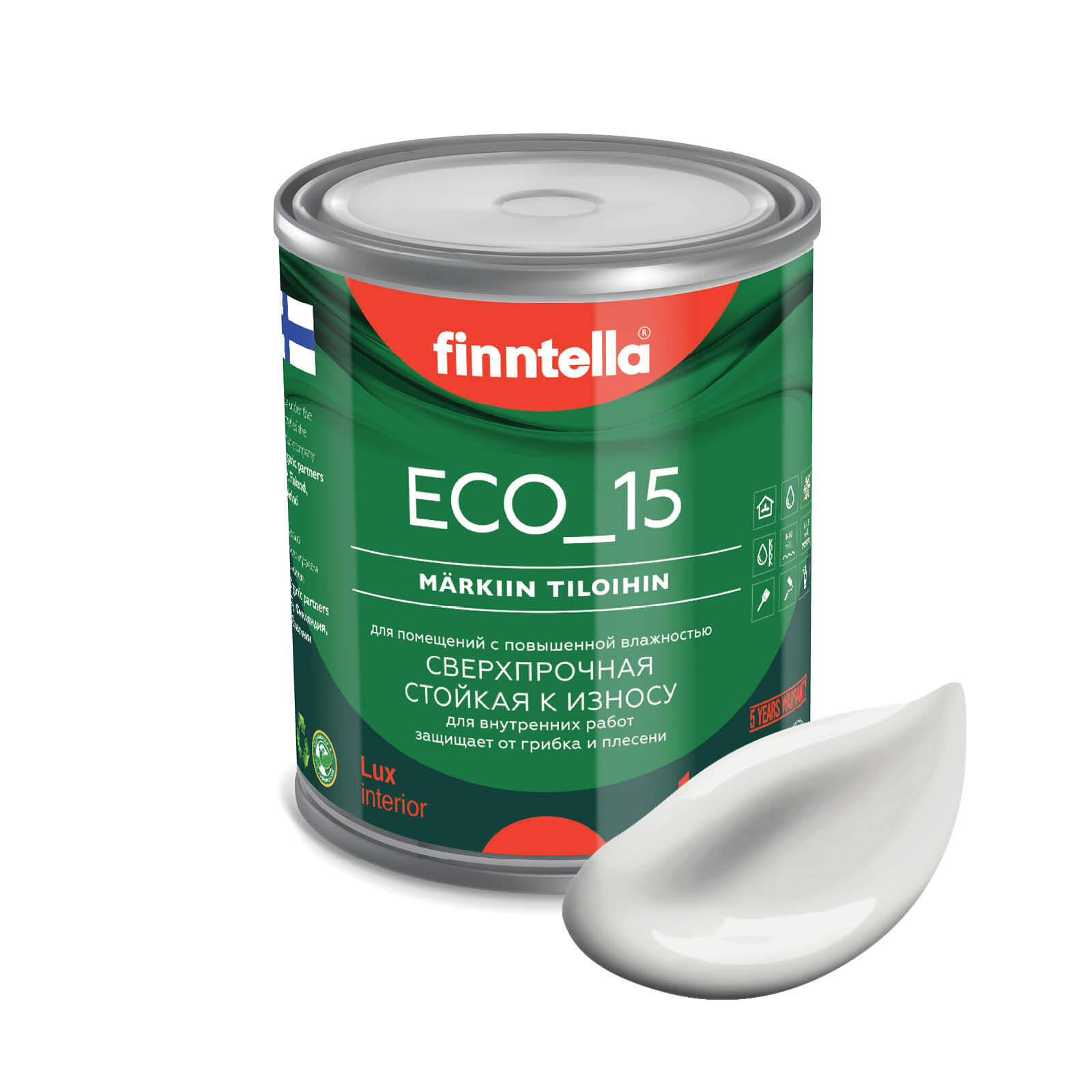 

Специализированная краска для кухонь и ванных комнат FINNTELLA ECO_15 с полиуретаном, моющ, Серый, интерьерная ECO_15 гладкая для ванных комнат и кухни