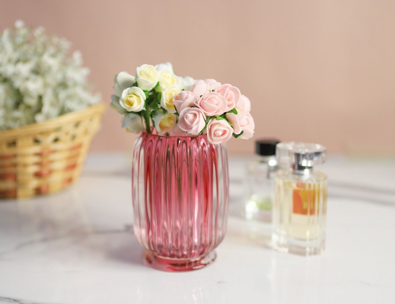 Стеклянная ваза ЗИМНИЙ КОКТЕЙЛЬ, розовая, 12 см, EDG