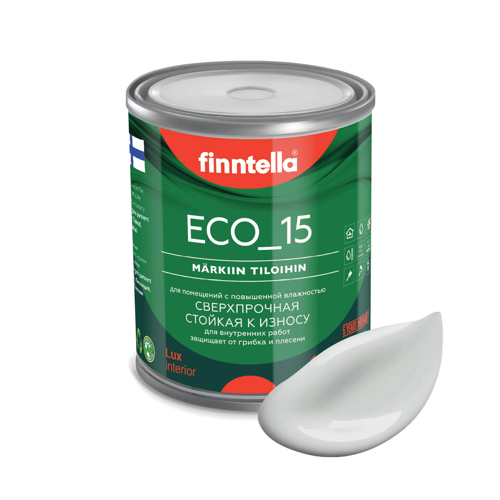 

Специализированная краска для кухонь и ванных комнат FINNTELLA ECO_15 с полиуретаном, моющ, Серый, интерьерная ECO_15 гладкая для ванных комнат и кухни