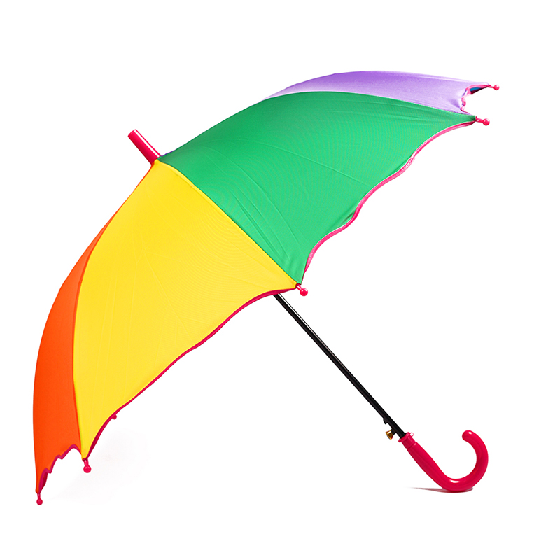 фото Детский зонт трость полуавтомат. радужный с волнистой кромкой x0127 с розовой ручкой baziator