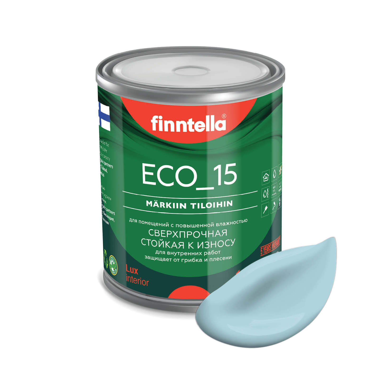 

Специализированная краска для кухонь и ванных комнат FINNTELLA ECO_15 с полиуретаном, моющ, Голубой, интерьерная ECO_15 гладкая для ванных комнат и кухни