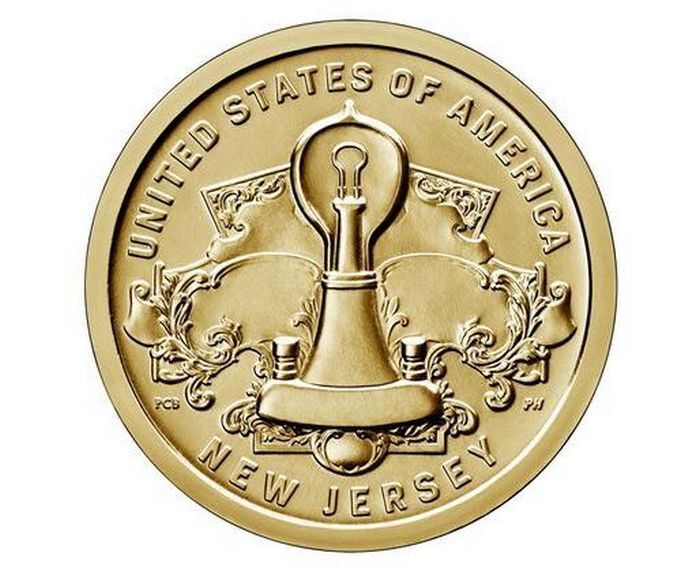 

Монета 1 доллар Лампа накаливания Томаса Эдисона Нью-Джерси, Р, США 2019 UNC