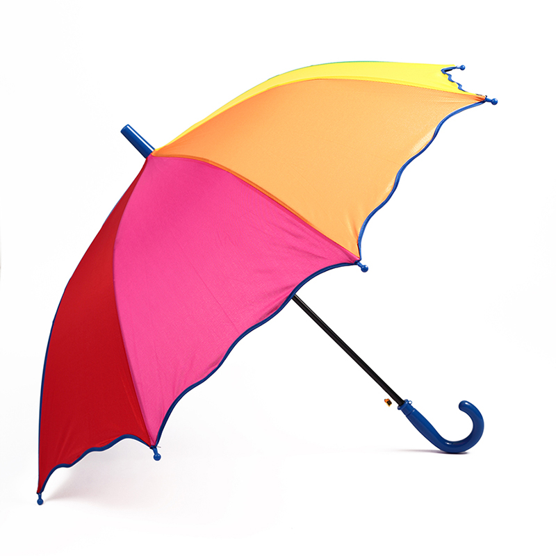 фото Детский зонт трость полуавтоматический радужный с волнистой кромкой x0127 с синей ручкой baziator
