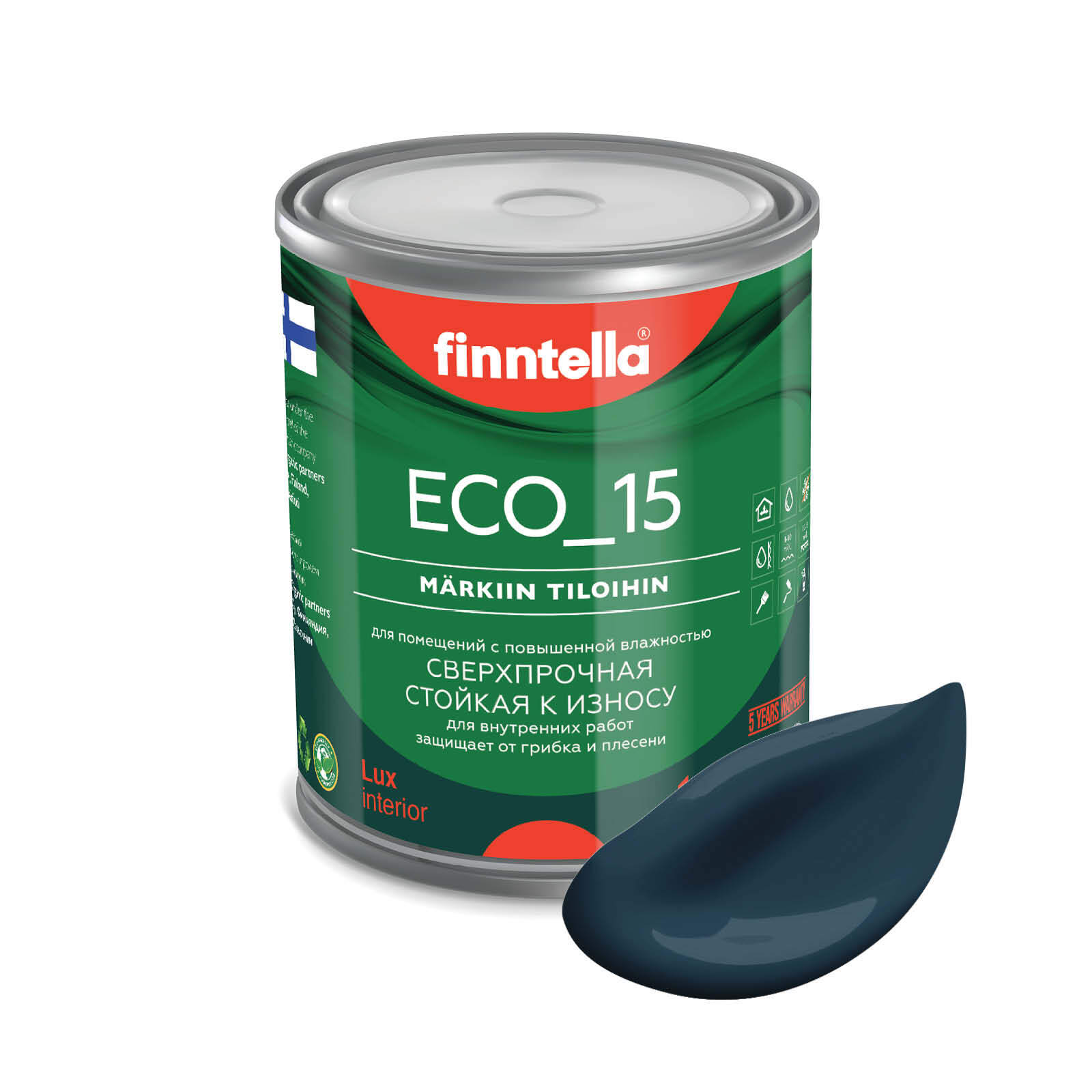 

Специализированная краска для кухонь и ванных комнат FINNTELLA ECO_15 с полиуретаном, моющ, Зеленый, интерьерная ECO_15 гладкая для ванных комнат и кухни