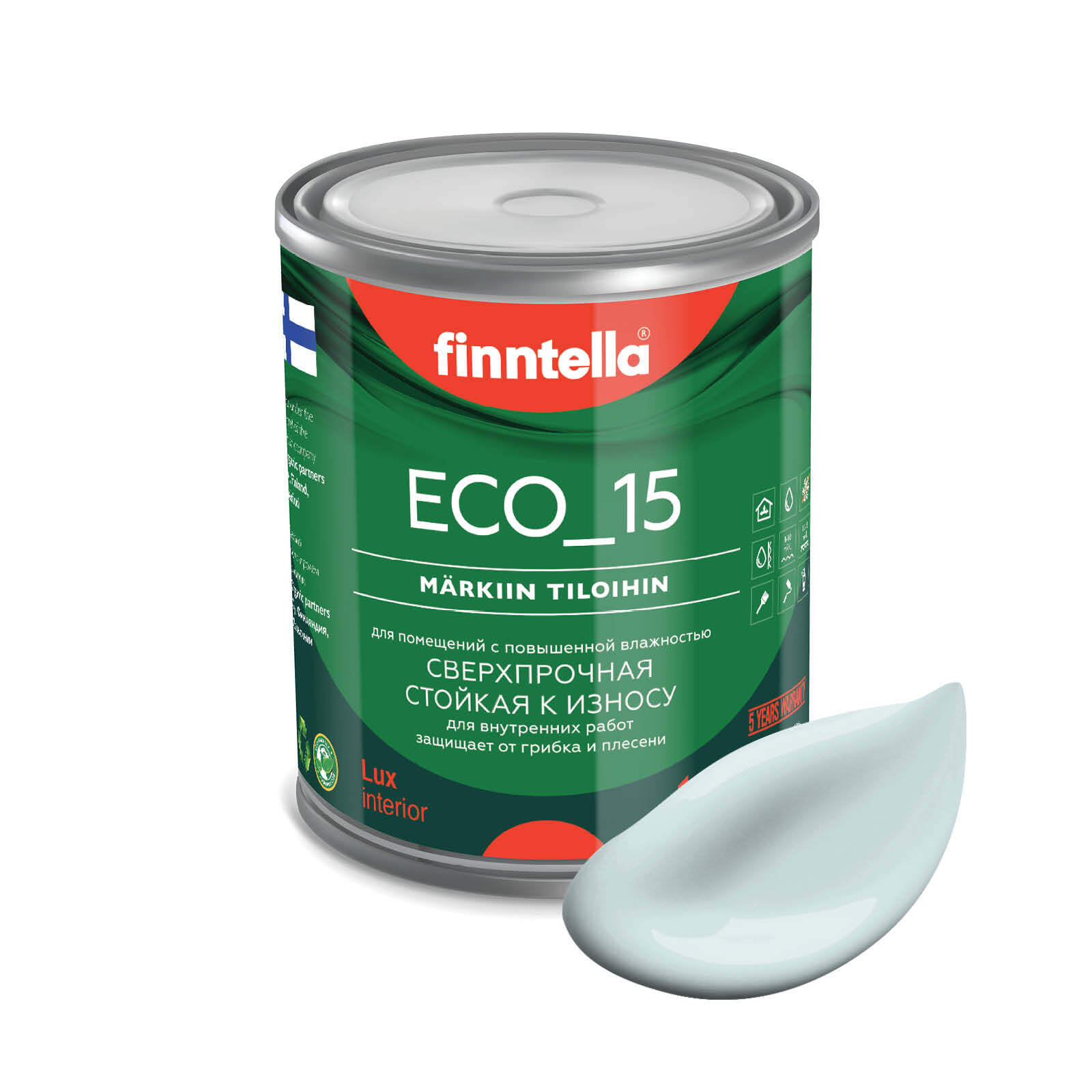 

Специализированная краска для кухонь и ванных комнат FINNTELLA ECO_15 с полиуретаном, моющ, Голубой, интерьерная ECO_15 гладкая для ванных комнат и кухни