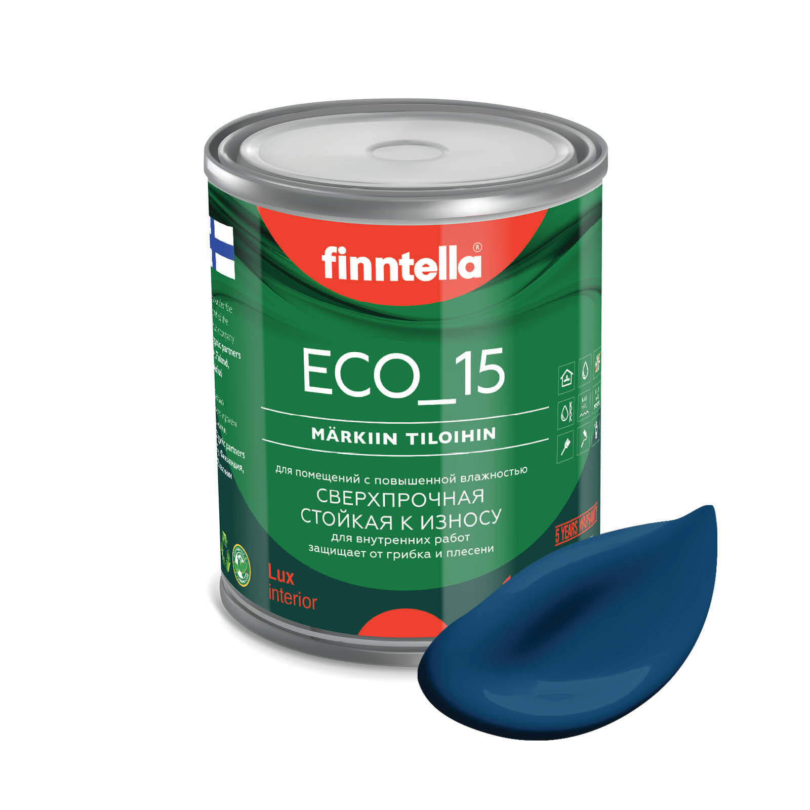 

Специализированная краска для кухонь и ванных комнат FINNTELLA ECO_15 с полиуретаном, моющ, Синий, интерьерная ECO_15 гладкая для ванных комнат и кухни