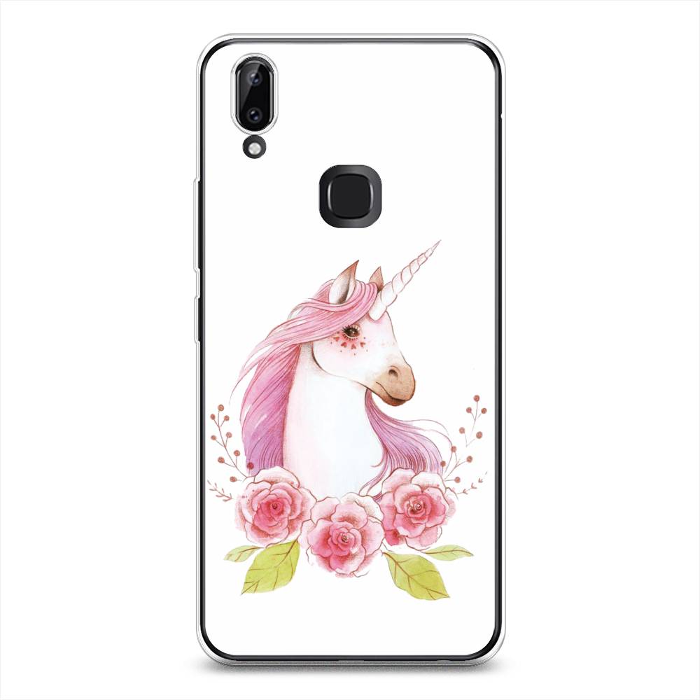 

Чехол на Vivo Y85 "Единорог цветы", Белый;розовый;серый, 260350-1