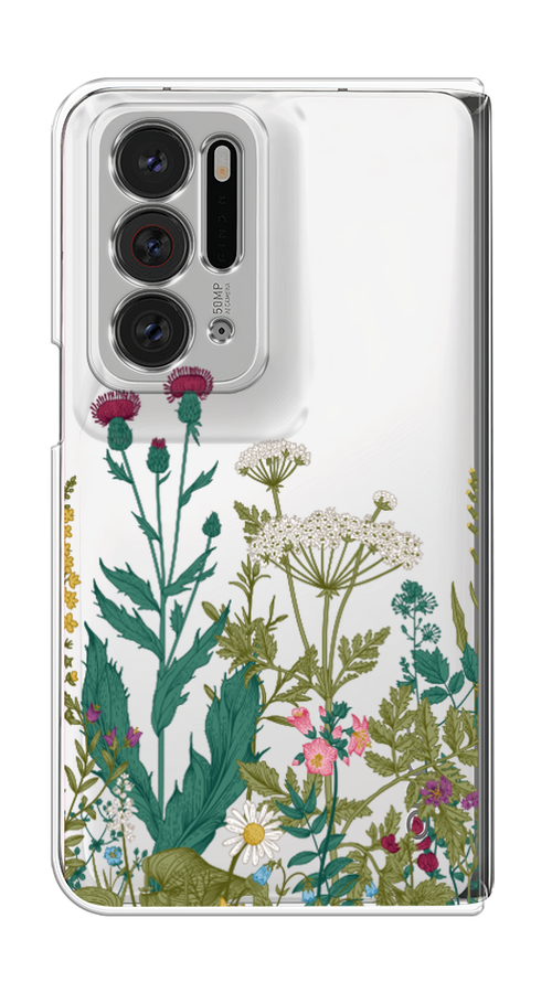 

Чехол на Oppo Find N "Дикие полевые цветы", Зеленый;розовый;белый, 259650-2