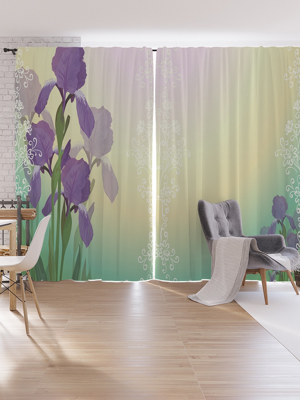 

Шторы под лён JoyArty "Цветущие ирисы", серия Oxford DeLux, 340х265 см, Цветущие ирисы