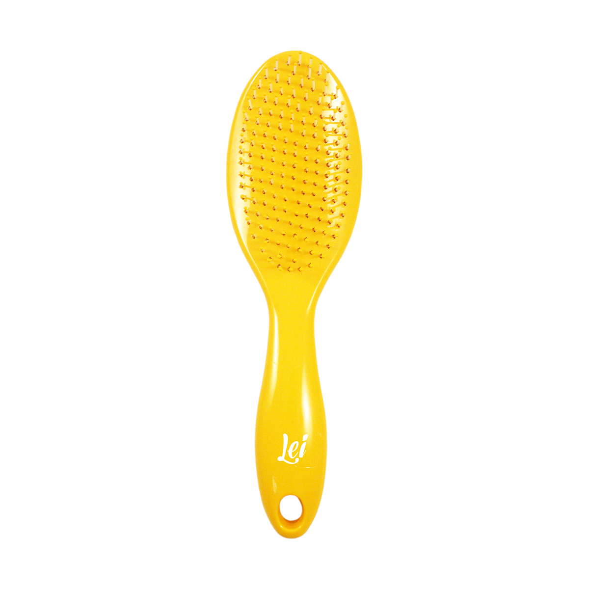 Расчёска массажная Lei 080 жёлтая дразнилка с мышкой 7 см на деревянной палочке 40 см жёлтая белая