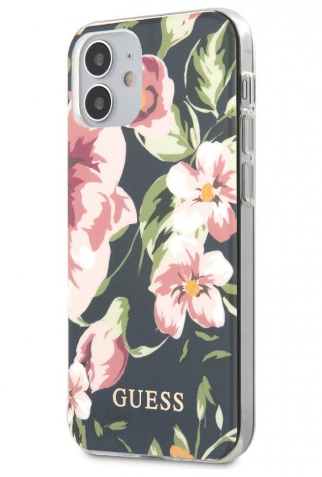 фото Чехол cg mobile guess flower shiny n.3 iphone 12 mini синий