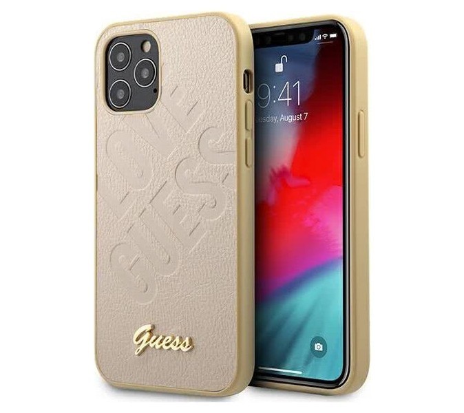 фото Чехол cg mobile guess iridescent "love" with metal logo iphone 12 pro max золотой