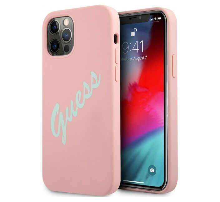 фото Чехол cg mobile guess liquid silicone script laser logo iphone 12 pro max розовый/зеленый