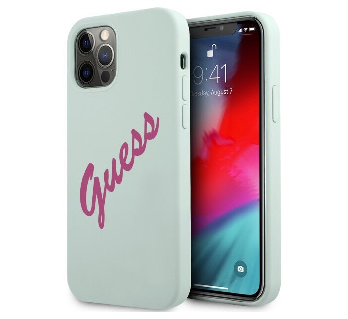 фото Чехол cg mobile guess liquid silicone script laser logo iphone 12/12 pro голубой